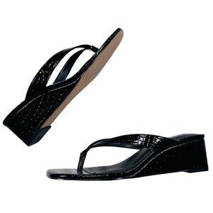 Steve Madden Zayle Croc Embossed Thong Wedge Sandal 9 Square Toe Streetwear